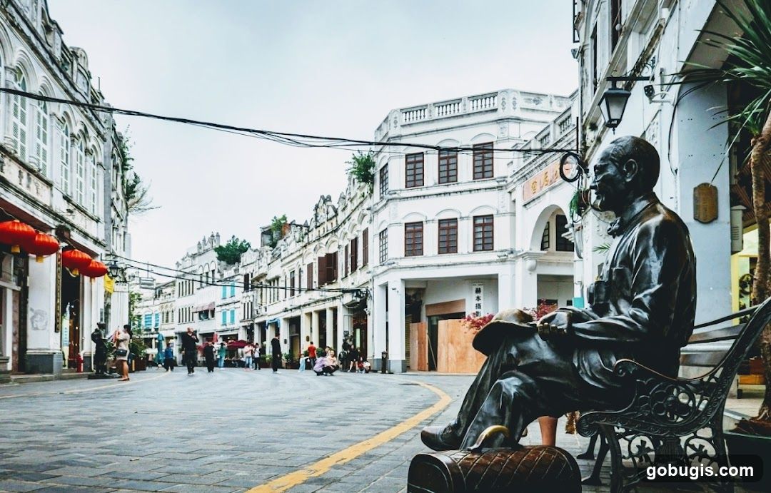 Street Scene with Statue