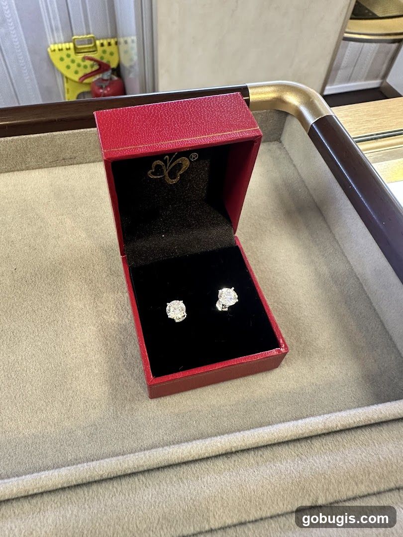 Diamond Stud Earrings in a Red Box
