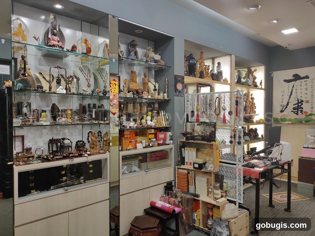 Interior of a shop with display shelves