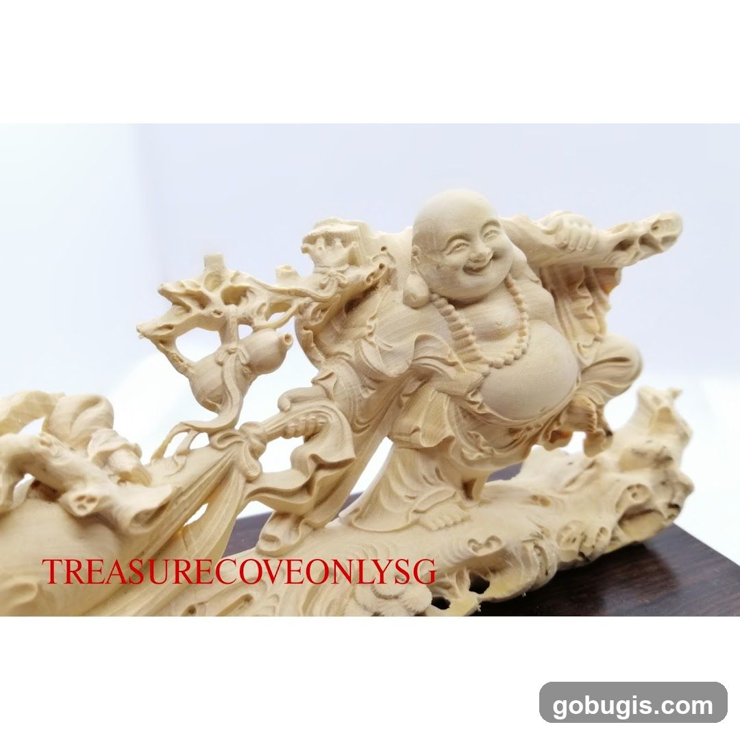 Wooden Laughing Buddha Statue