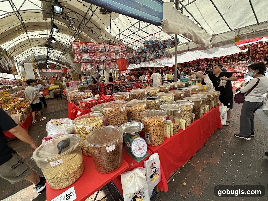 Market stall with various dried goods