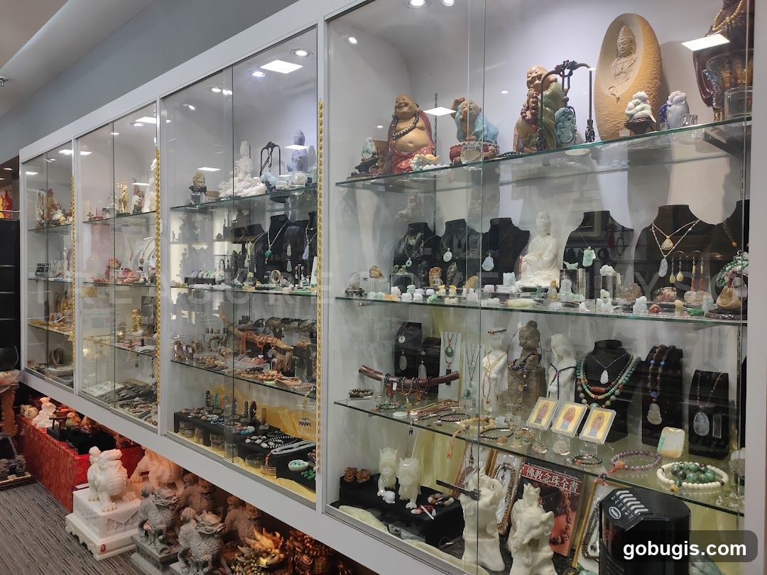 Display Cases with Jade and Statues