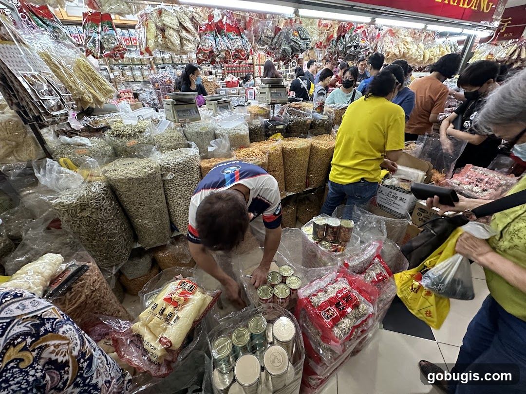 Busy Market Stall with Dried Goods