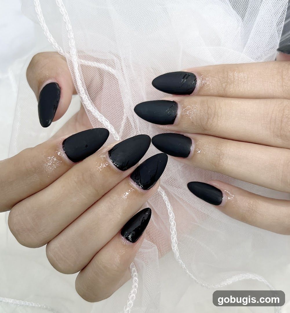 Matte Black Almond Nails