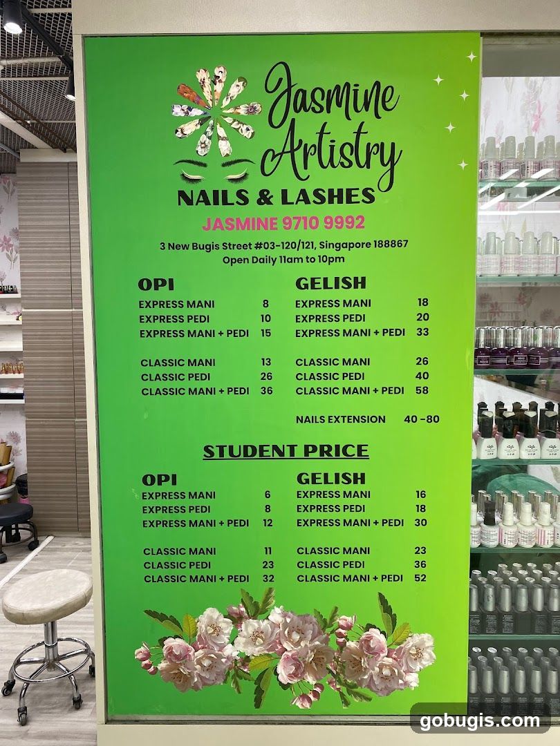 Jasmine Artistry Nails & Lashes Menu