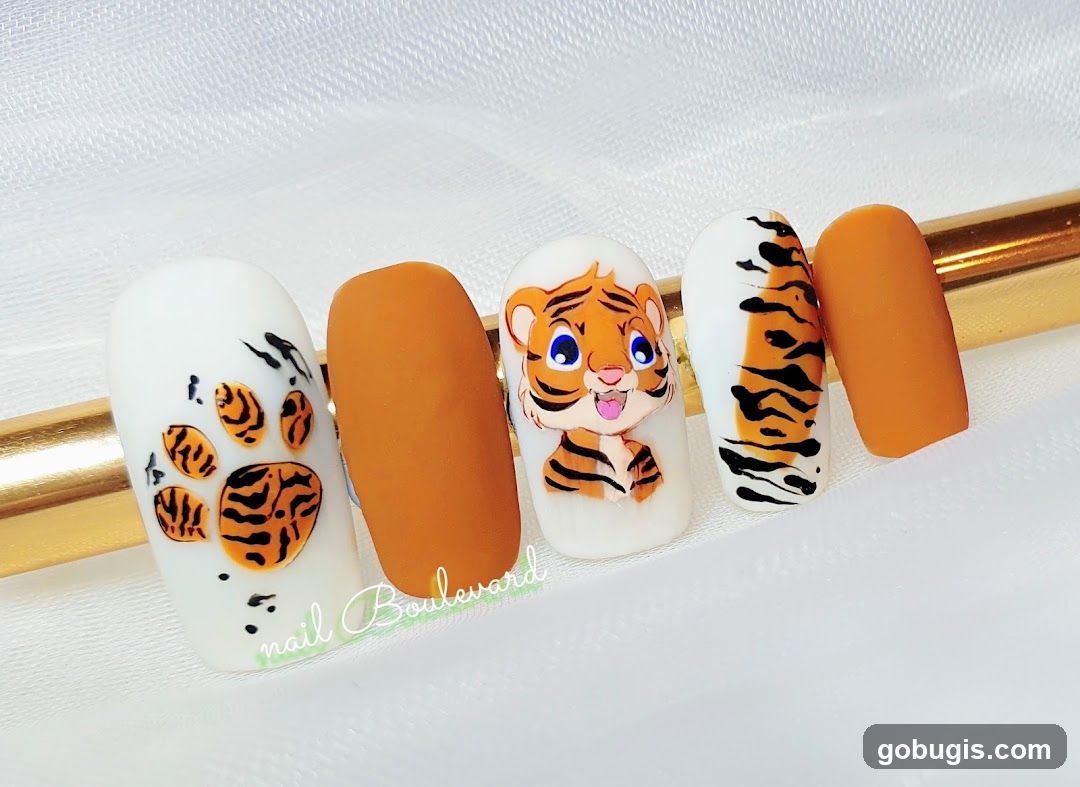 Tiger Themed Nail Art