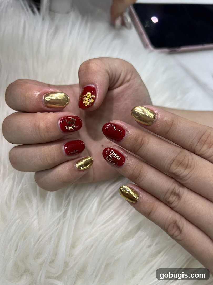 Red and Gold Nails