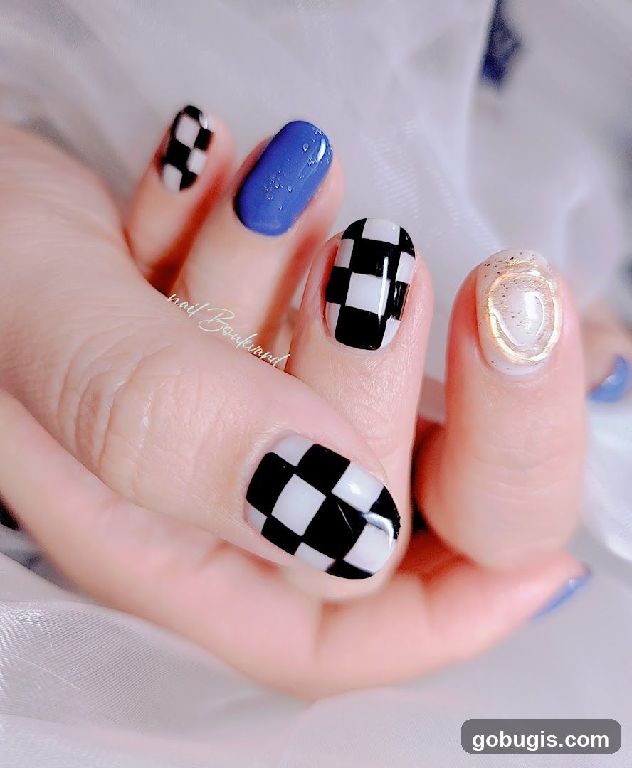 Checkerboard and Blue Nails