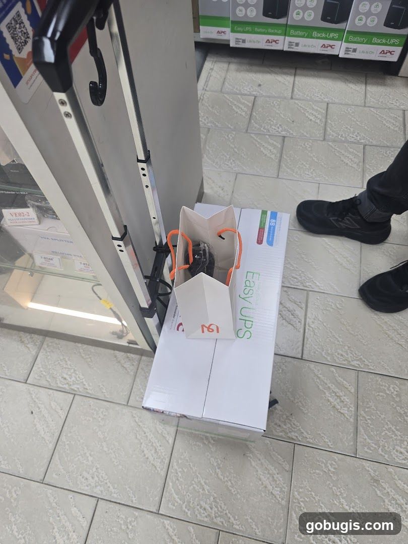 Shopping bag with UPS box