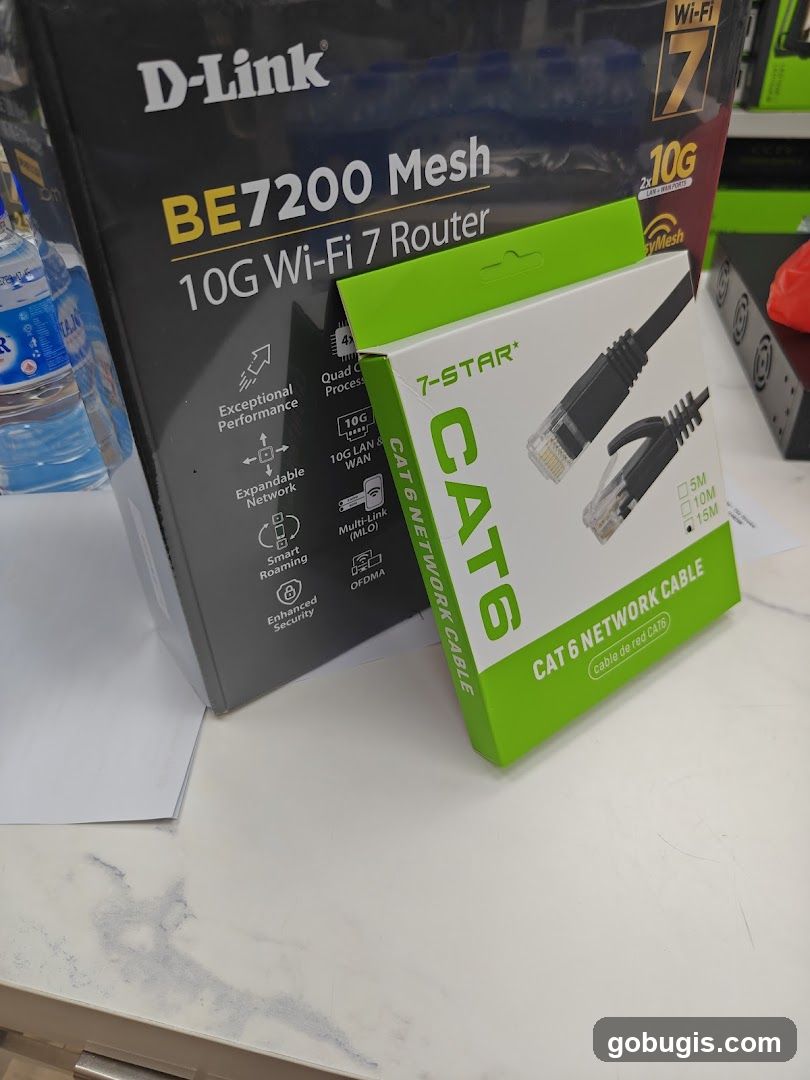 D-Link BE7200 Mesh Router and CAT6 Network Cable