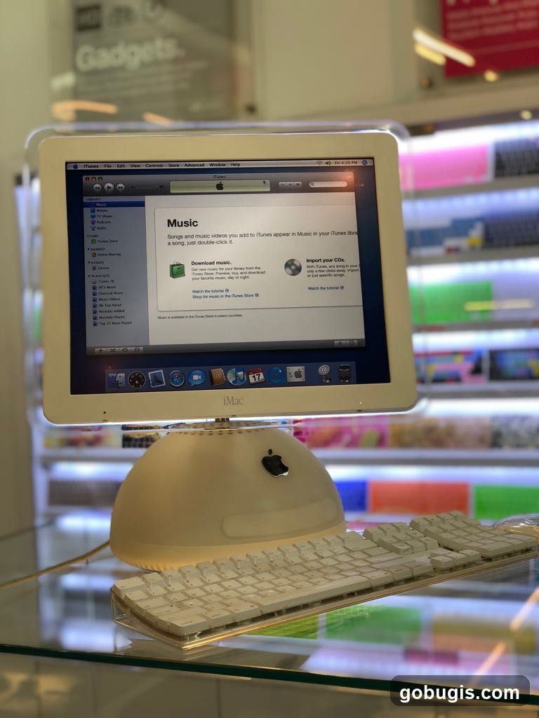 iMac computer displaying iTunes music interface