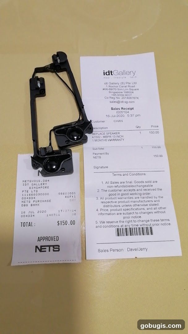Sales Receipts and Laptop Speaker Part