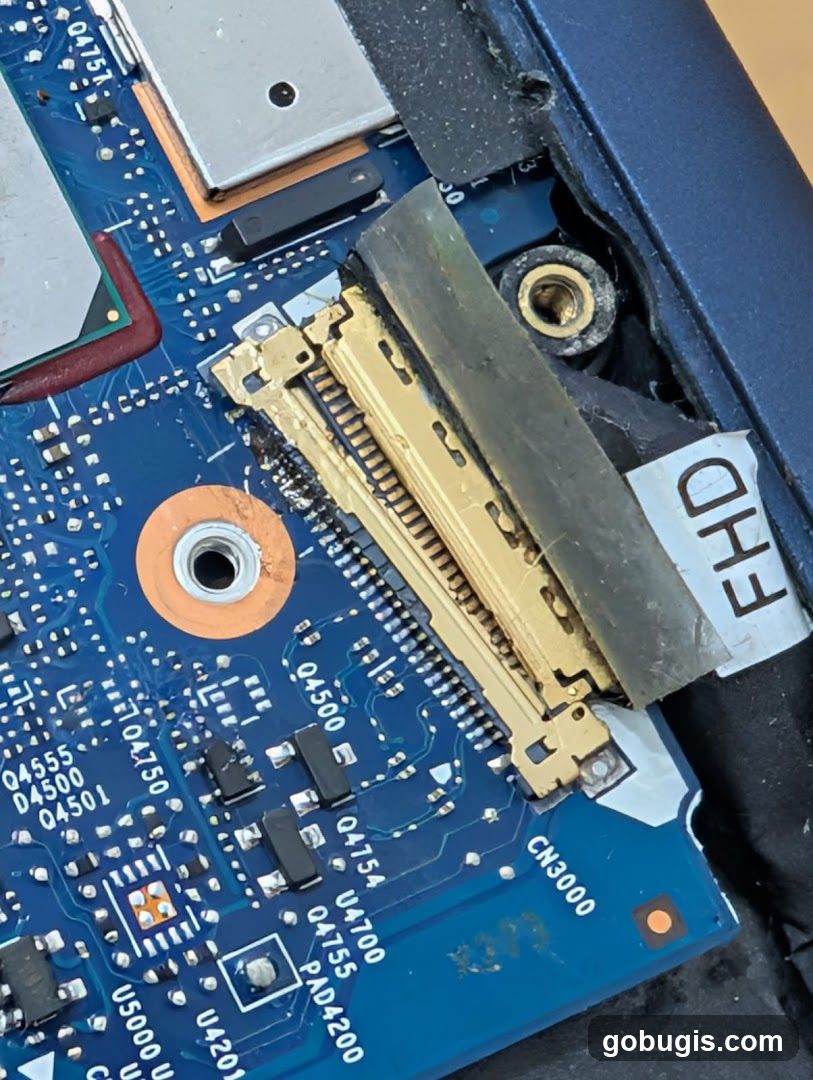 Close-up of a damaged electronic circuit board