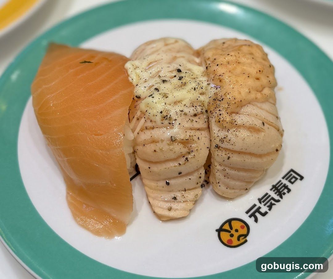 Salmon Nigiri and Seared Salmon Nigiri