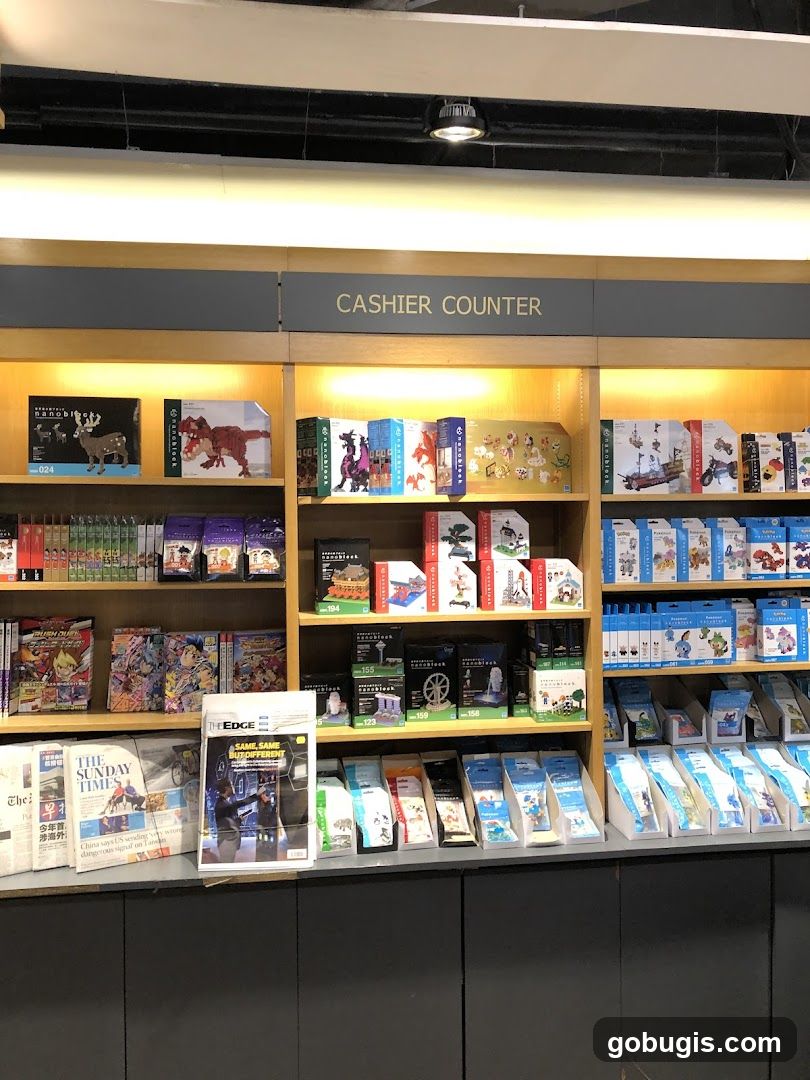 Store Display with Nanoblock Toys and Newspapers