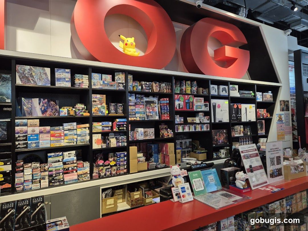 Retail store interior with shelves of merchandise