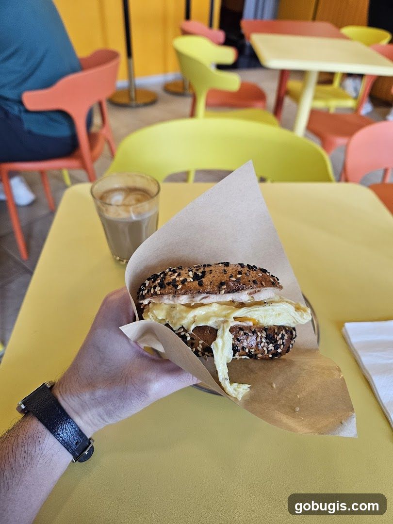 Bagel sandwich and coffee