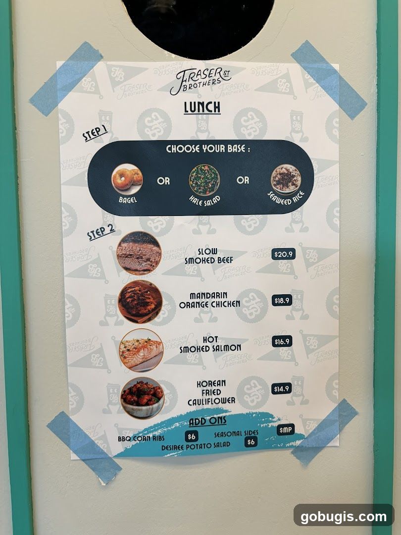 Fraser St Brothers Lunch Menu