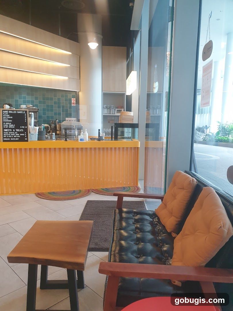 Cafe Interior with Seating and Counter