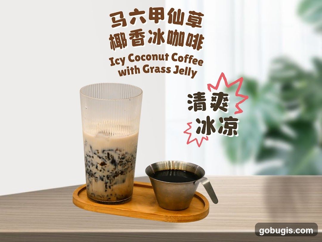 Icy Coconut Coffee with Grass Jelly