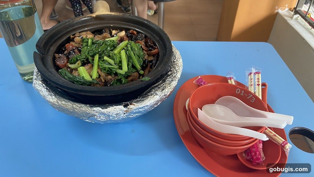 Claypot dish with vegetables and meat