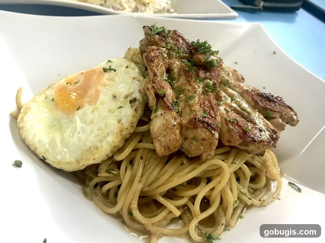 Chicken and Spaghetti with Fried Egg