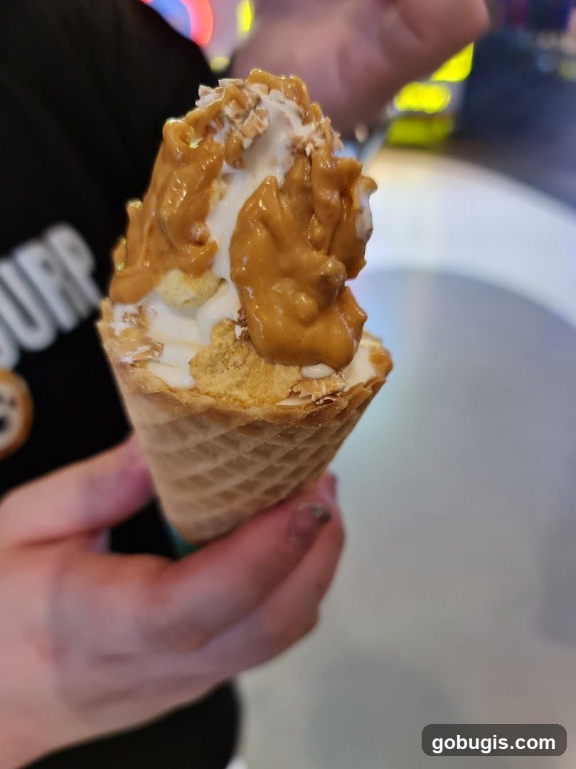 Ice Cream Cone with Peanut Butter Topping