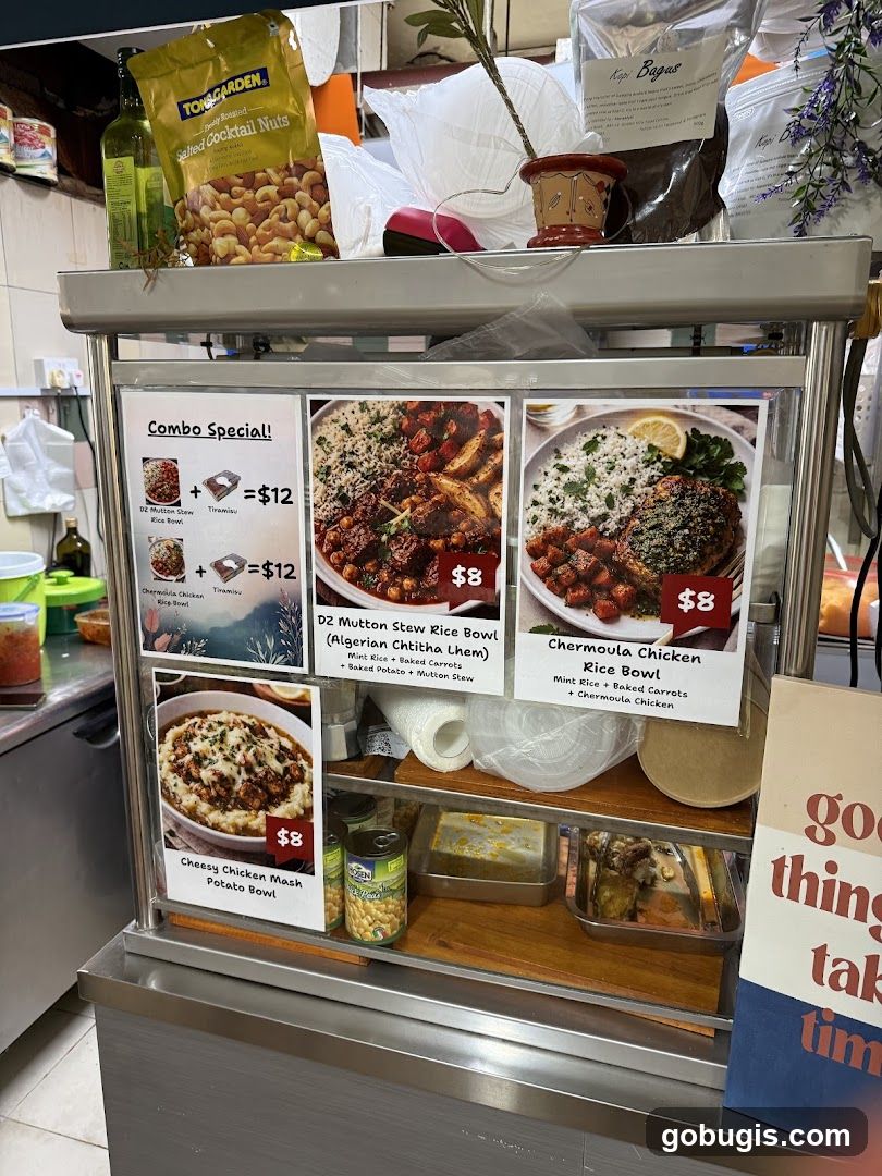 Food display with menu and ingredients