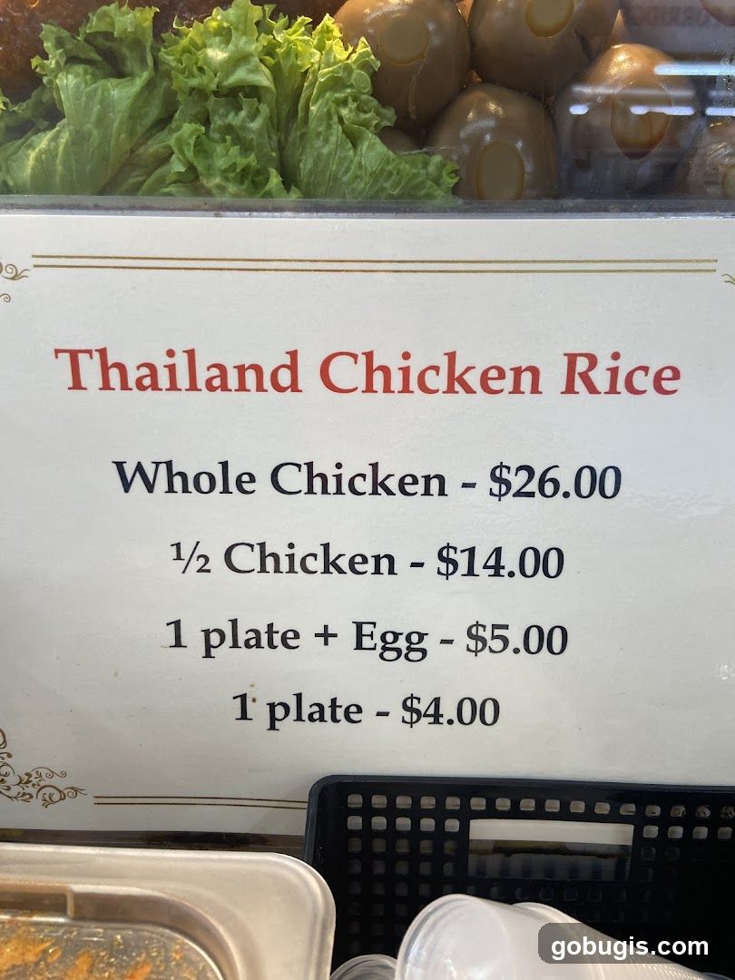 Thailand Chicken Rice Menu