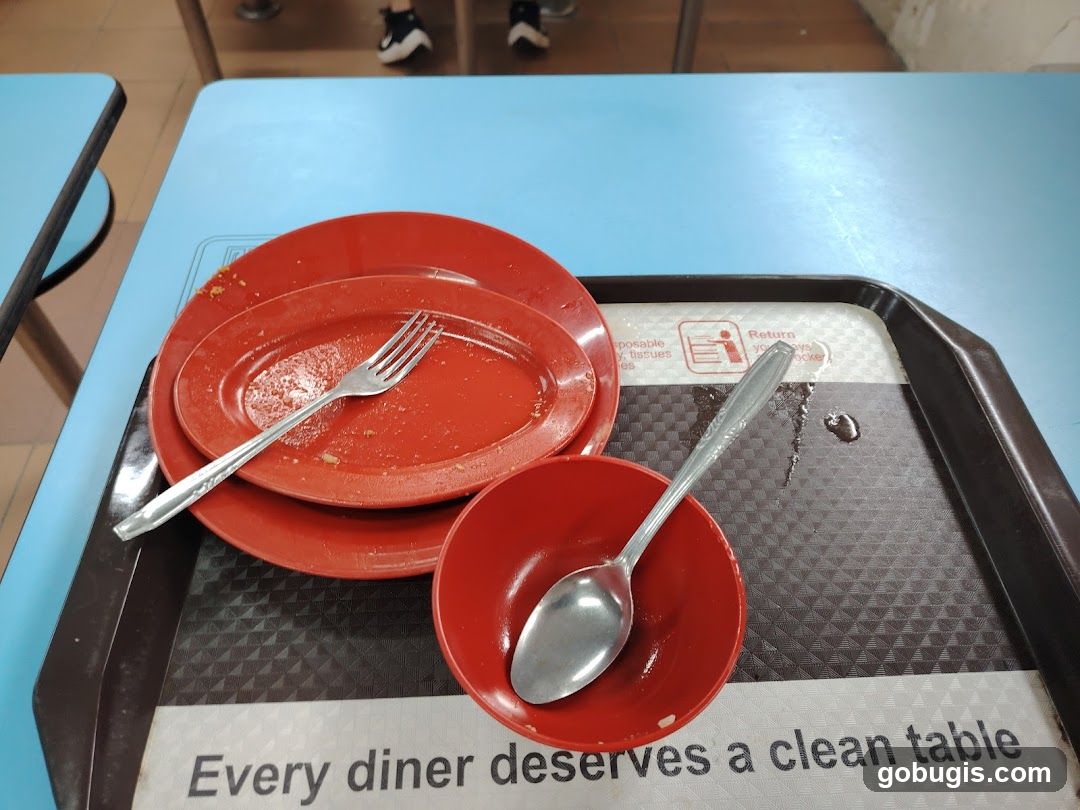 Dirty dishes on a tray
