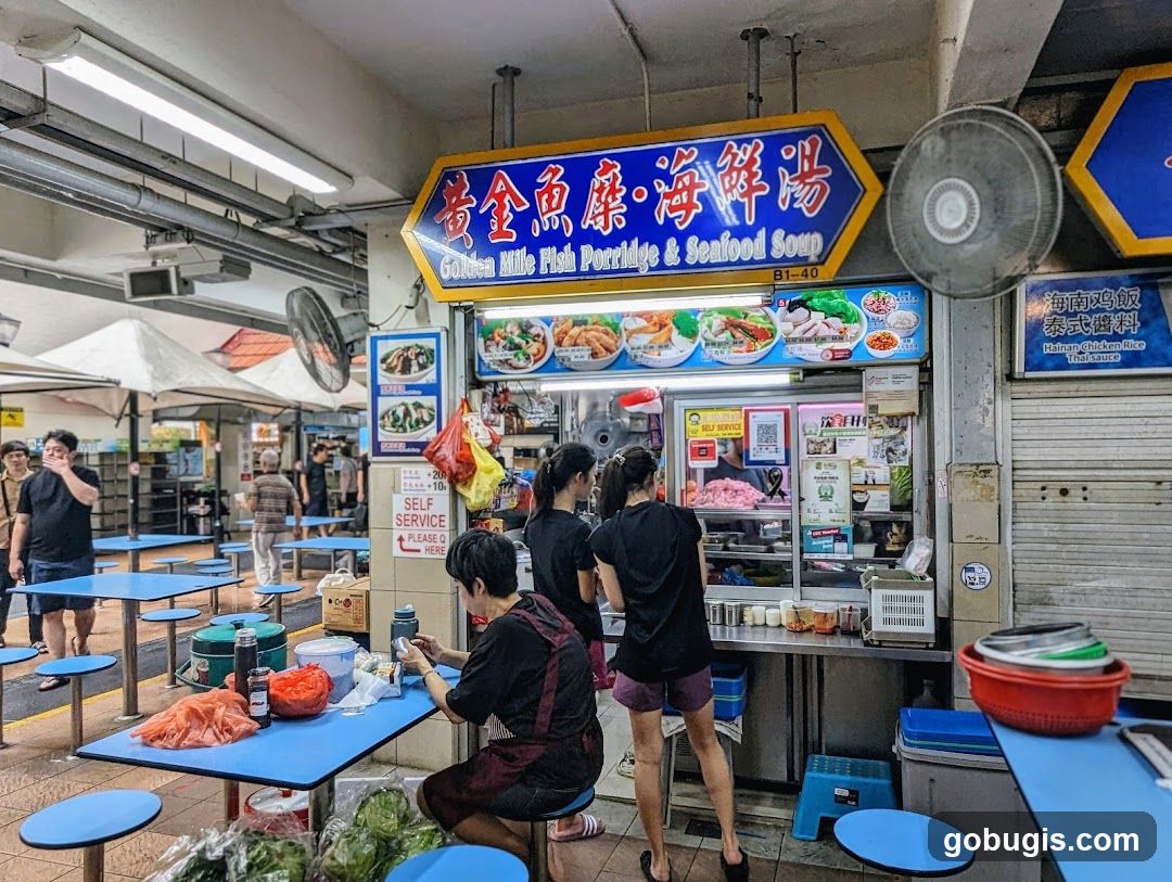 Food Stall with Porridge and Seafood Soup