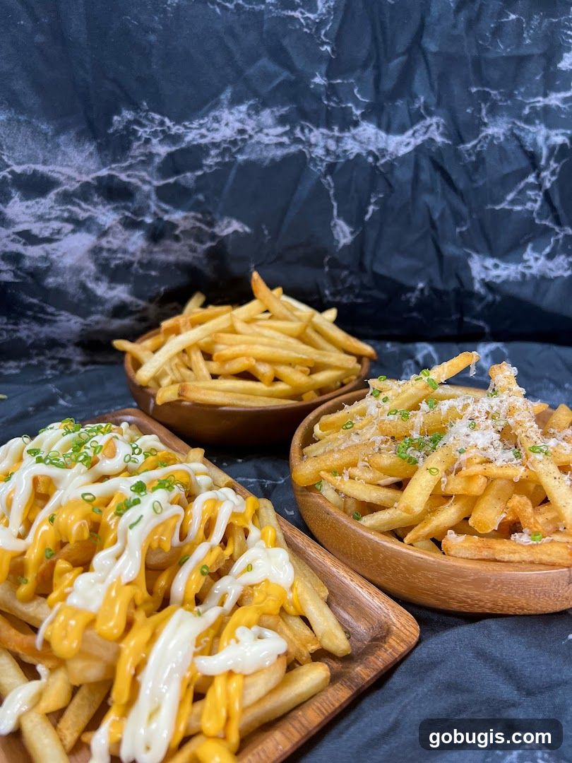 Three bowls of french fries
