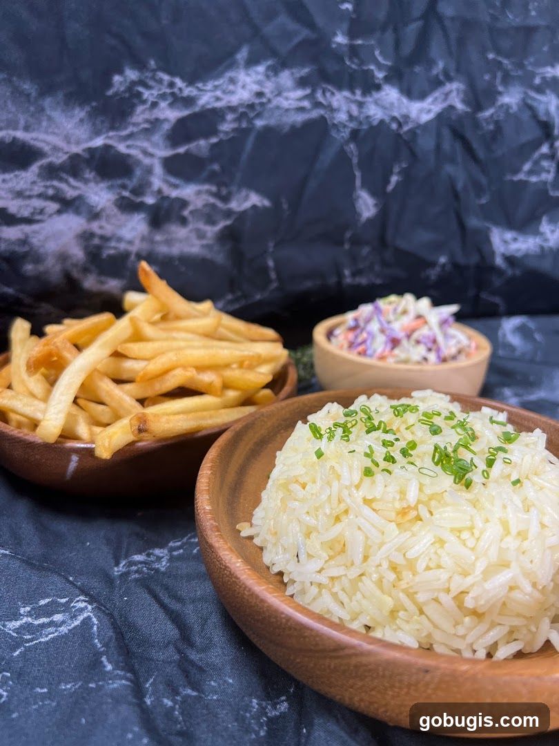 Rice, Fries, and Coleslaw