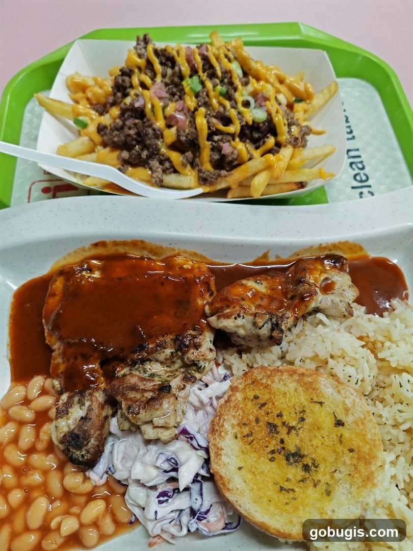 Chicken and Rice Platter with Loaded Fries