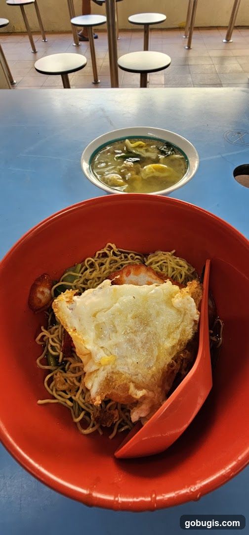 Noodles with Fried Egg and Soup