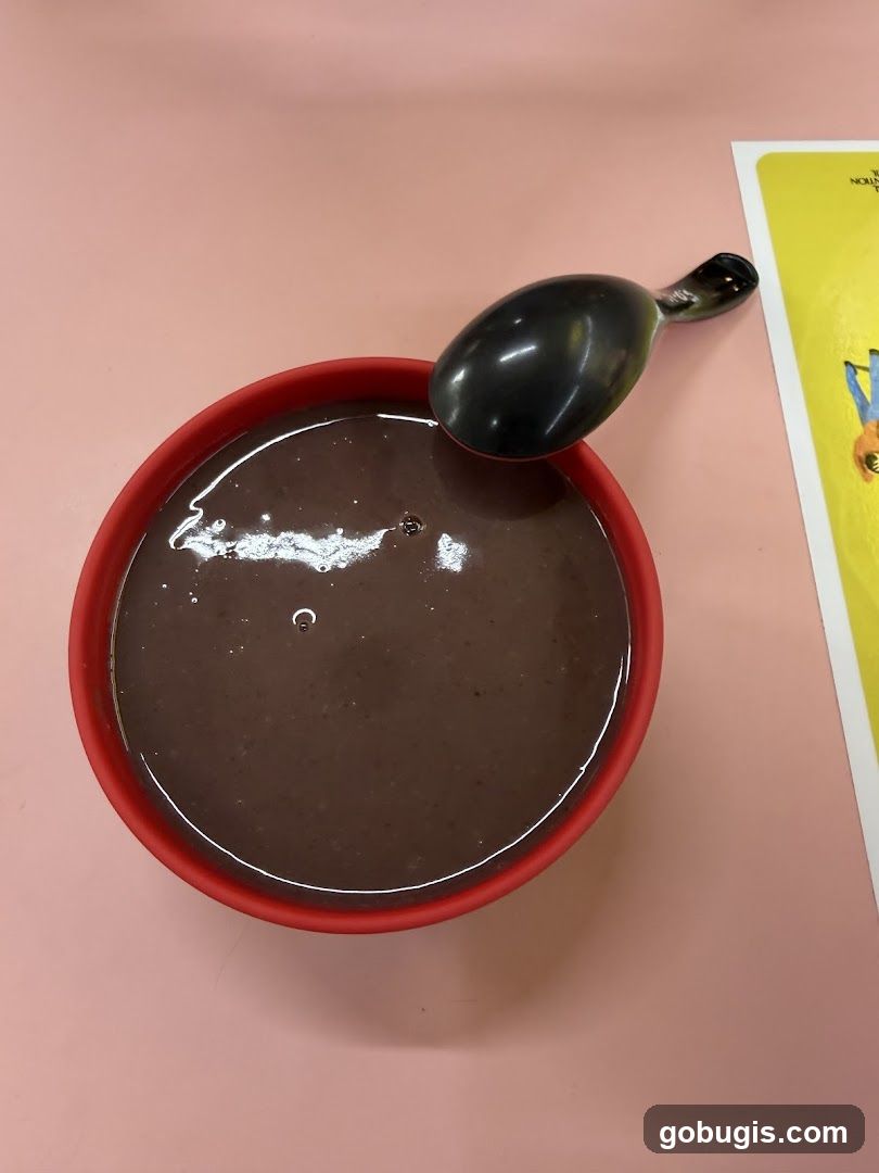 Bowl of purple soup with spoon