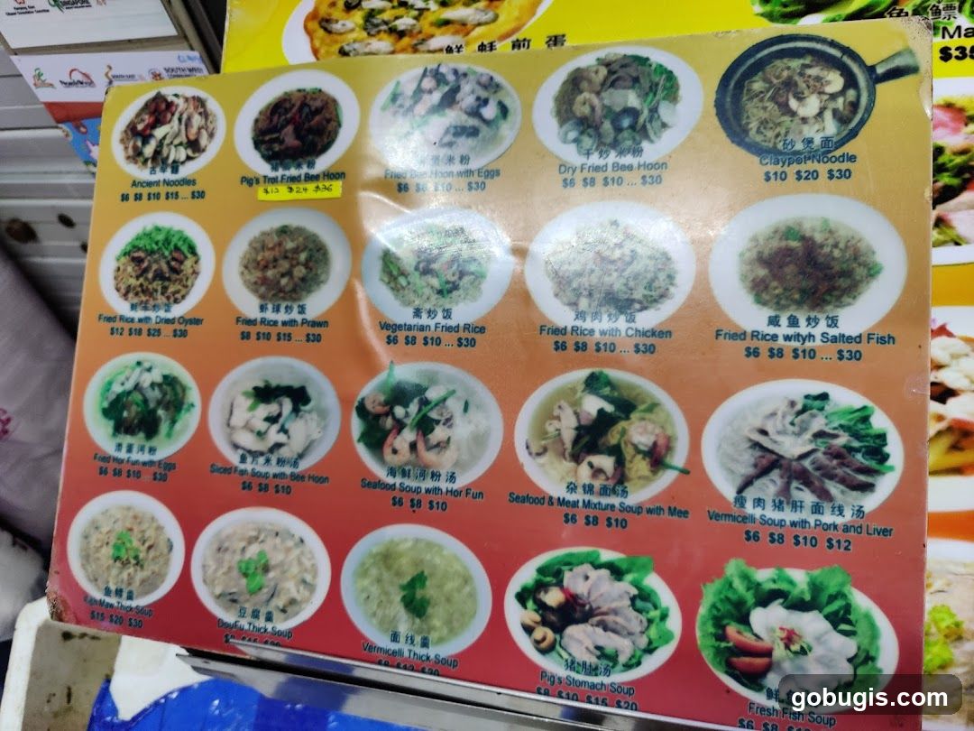 Menu with various dishes