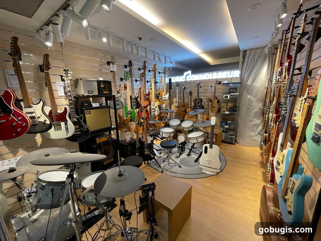 Guitars and Drums in a Music Store
