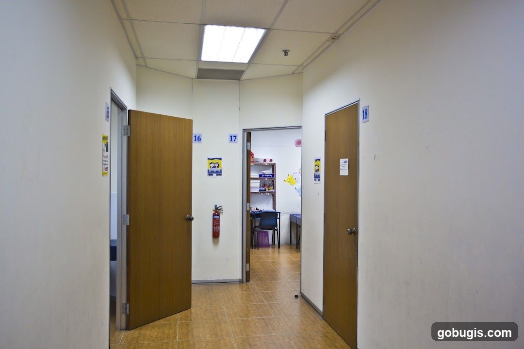 Hallway with numbered doors