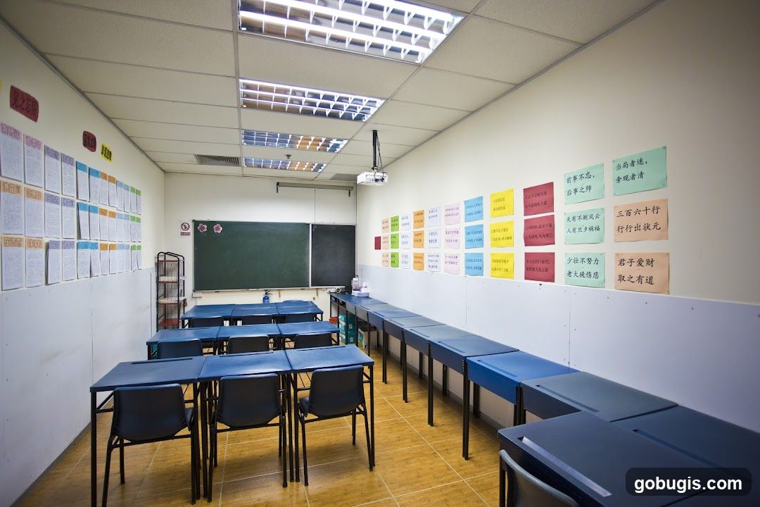 Classroom with desks and motivational posters