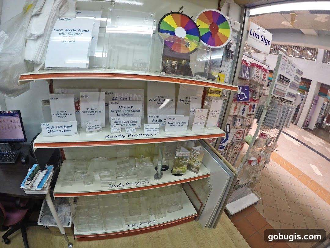 Display of acrylic frames and signs