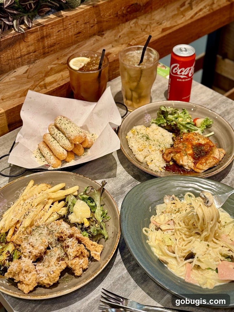Table with food and drinks