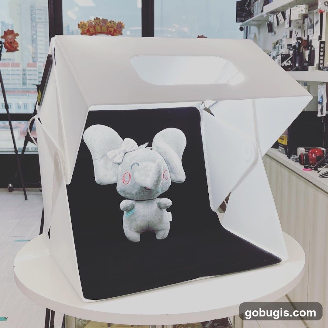 Photography light box with plush elephant