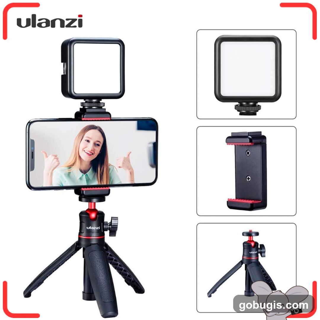 Ulanzi Mini Tripod with LED Light and Phone Mount