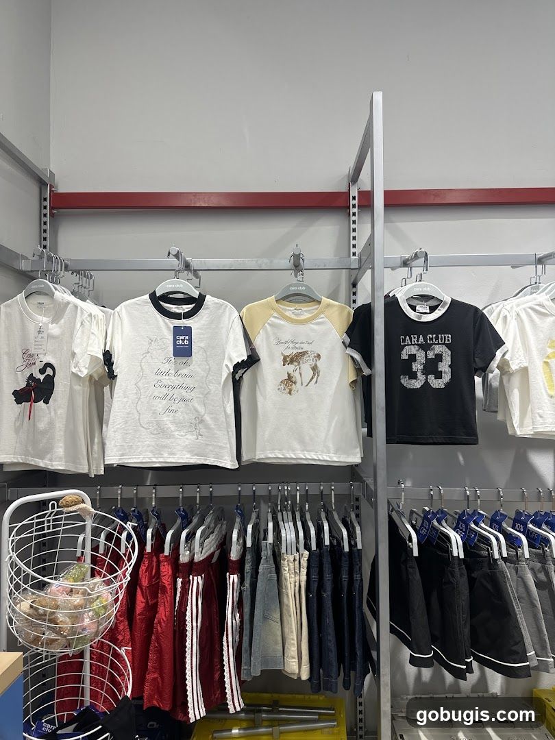 T-shirts and shorts on display