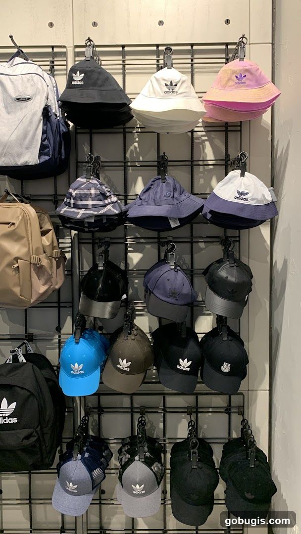 Adidas Hats and Backpacks Display