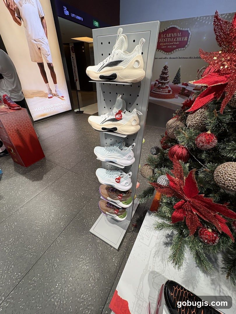 Sneakers Display with Christmas Decorations