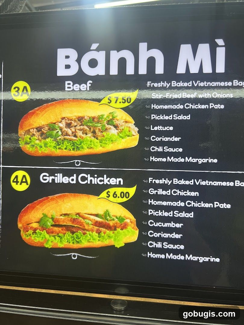 Banh Mi Menu