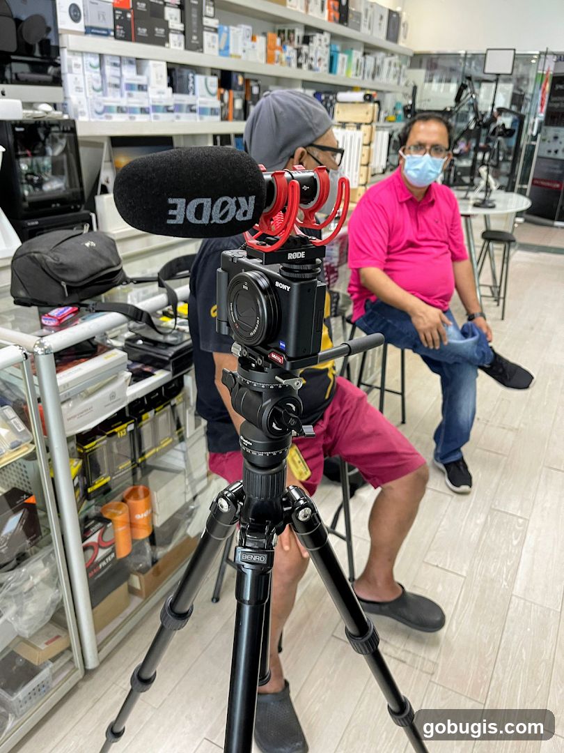 Filming in an electronics store