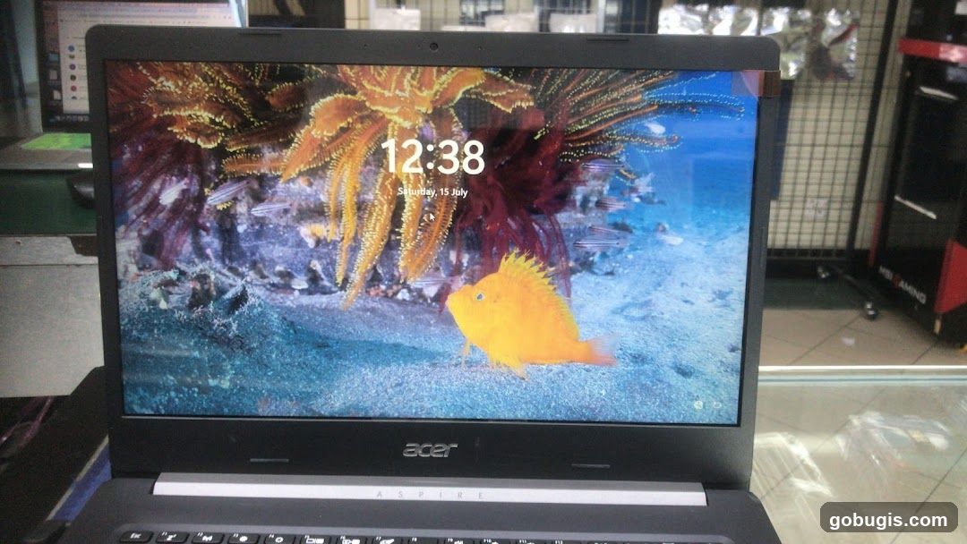 Laptop with aquarium wallpaper